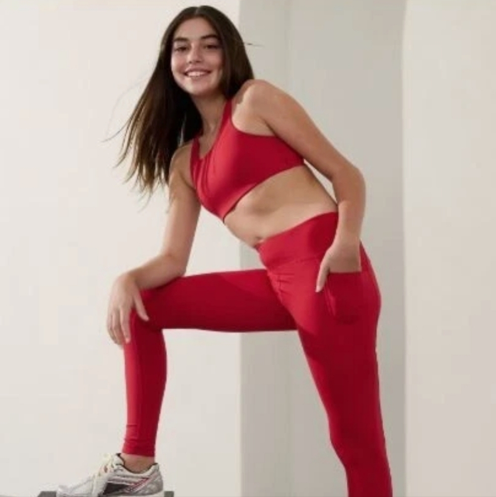 NWT Athleta Girl High Rise Powervita Tights Size L 12.  Red